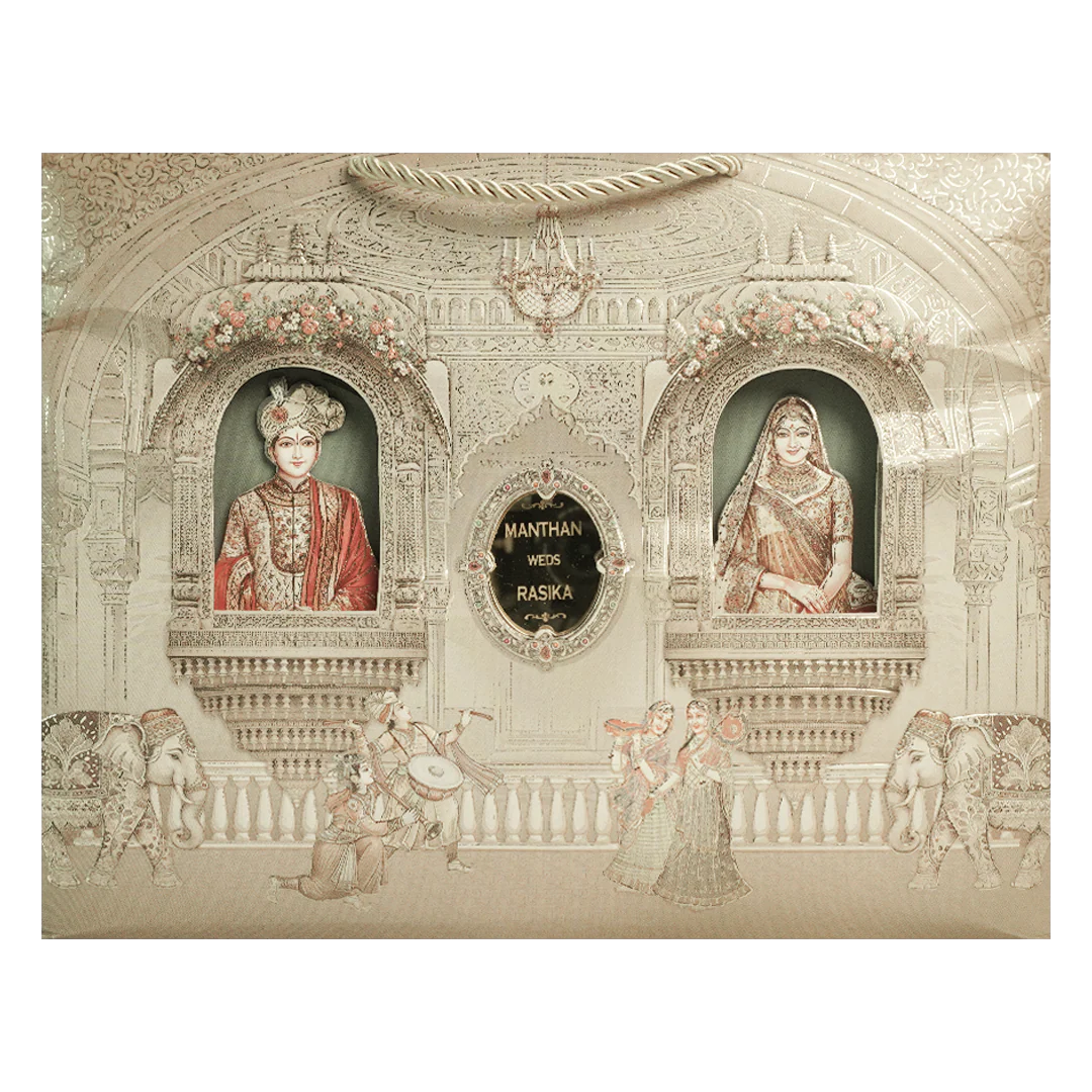 Cream Bride Groom Palace Wedding Invitation Box - KSI63960 - Image 4
