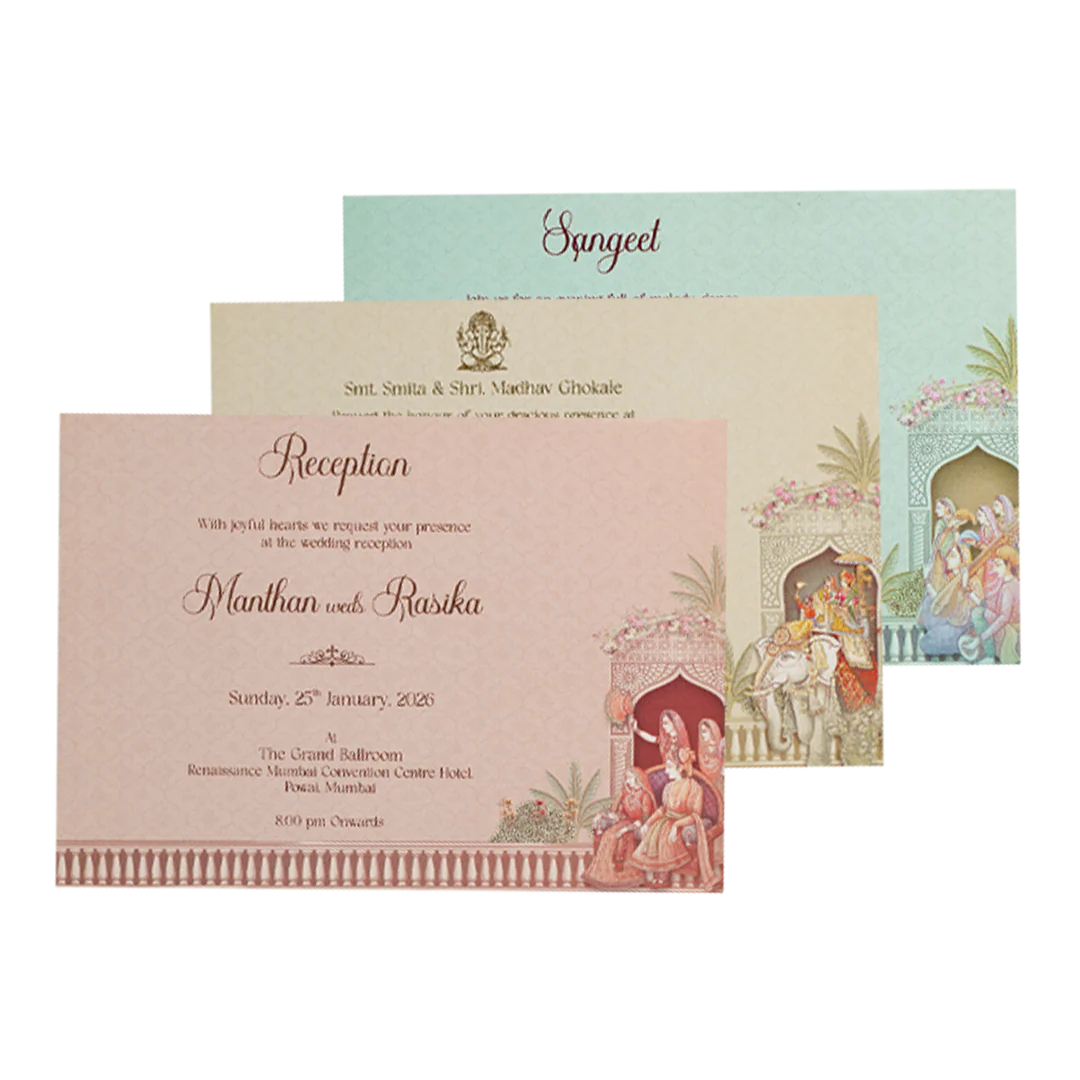 Cream Bride Groom Palace Wedding Invitation Box - KSI63960 - Image 5