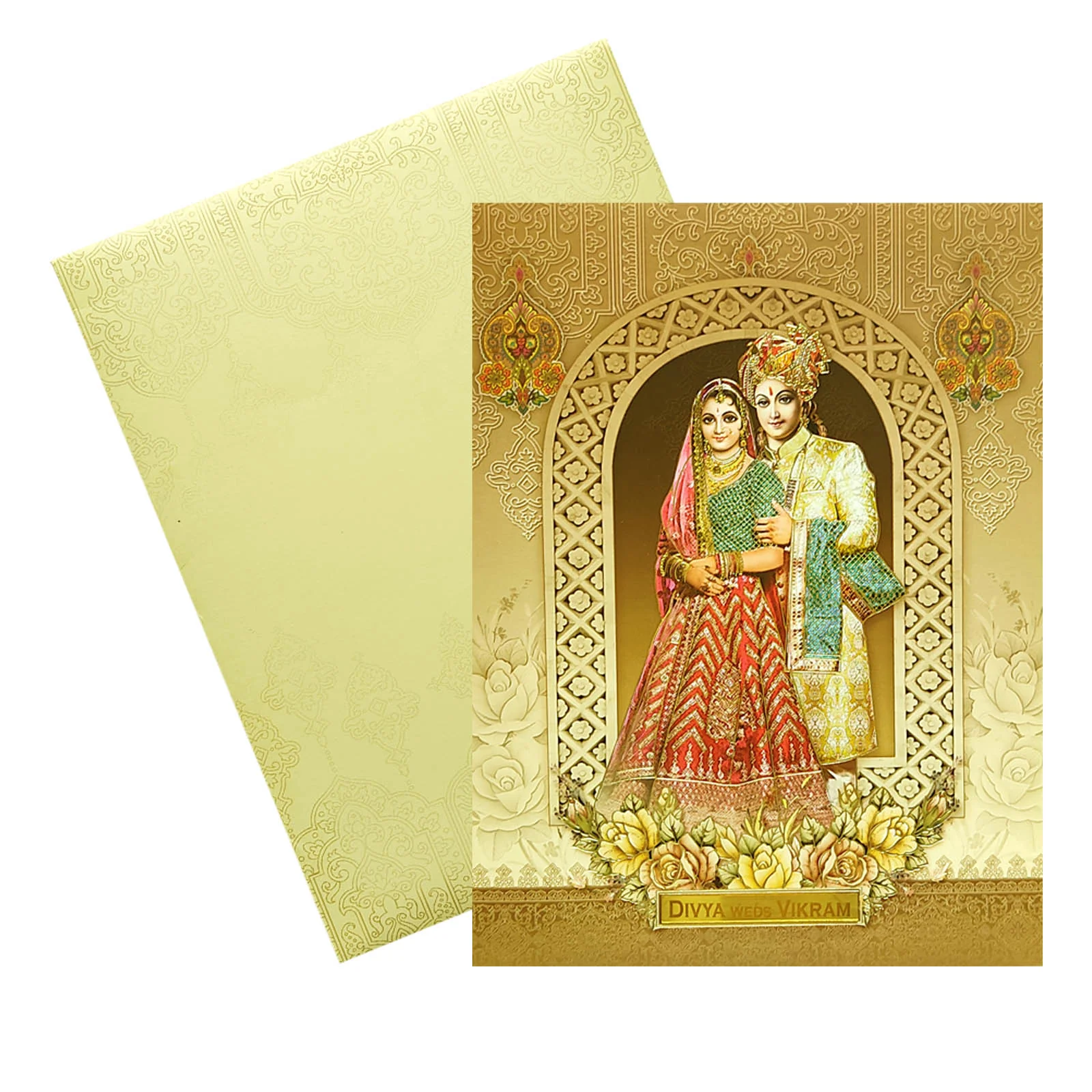 Cream Bride Groom Wedding Invitation Card-KNKJ1110 - Image 2