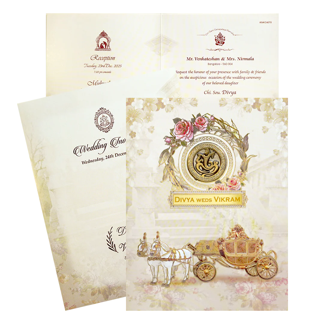 Cream Chariot Nameplate Wedding Card-KNKC4070