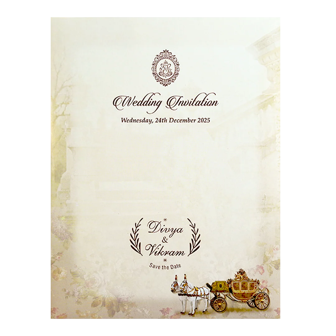 Cream Chariot Nameplate Wedding Card-KNKC4070 - Image 5