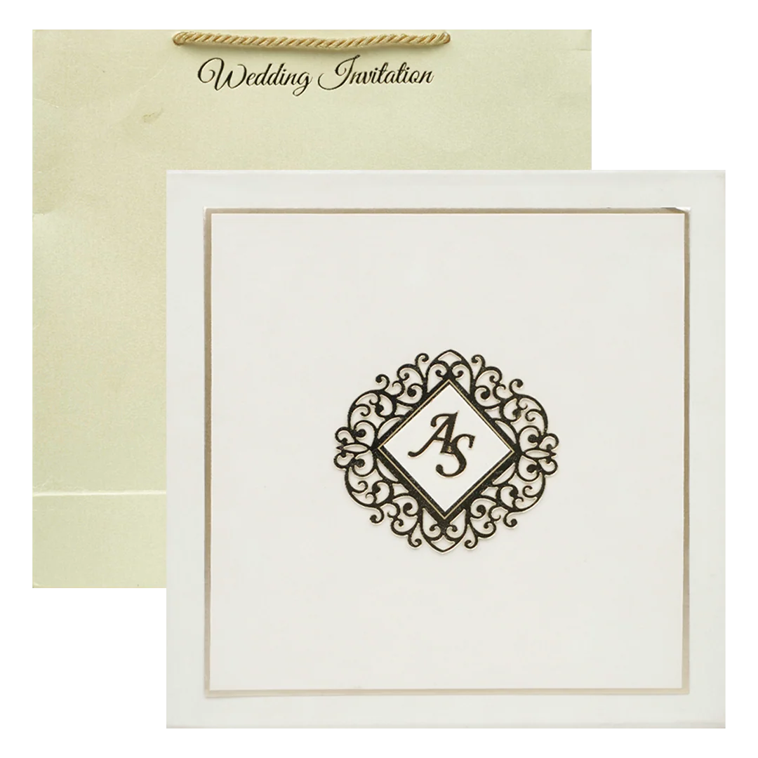 Cream Emblem Wedding Invitation Box-KMMEX8380