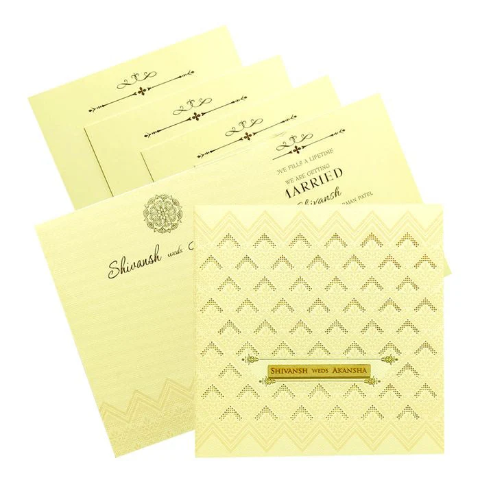 Cream Embossed Design Invitation Card-KRC29511