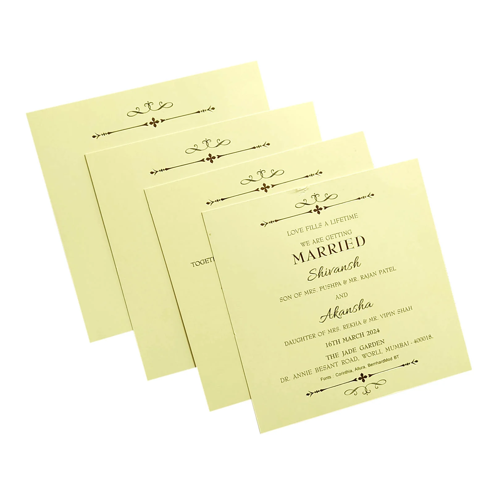Cream Embossed Design Invitation Card-KRC29511 - Image 5
