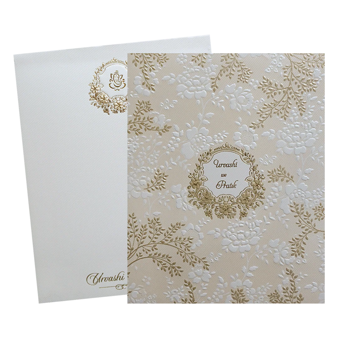 Cream Embossed Floral Padded Wedding Card-KMMWD1117 - Image 2