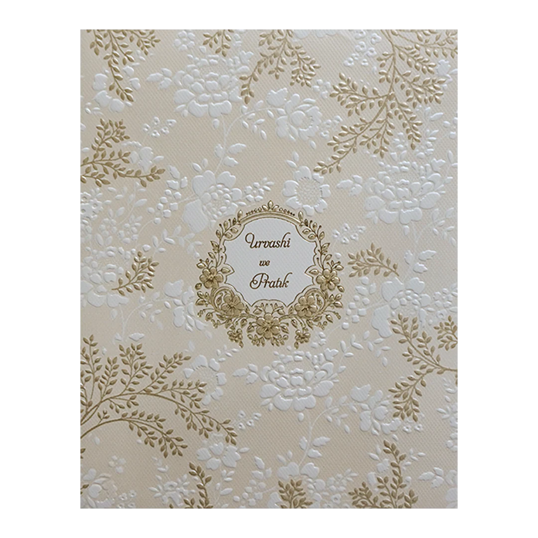 Cream Embossed Floral Padded Wedding Card-KMMWD1117 - Image 3