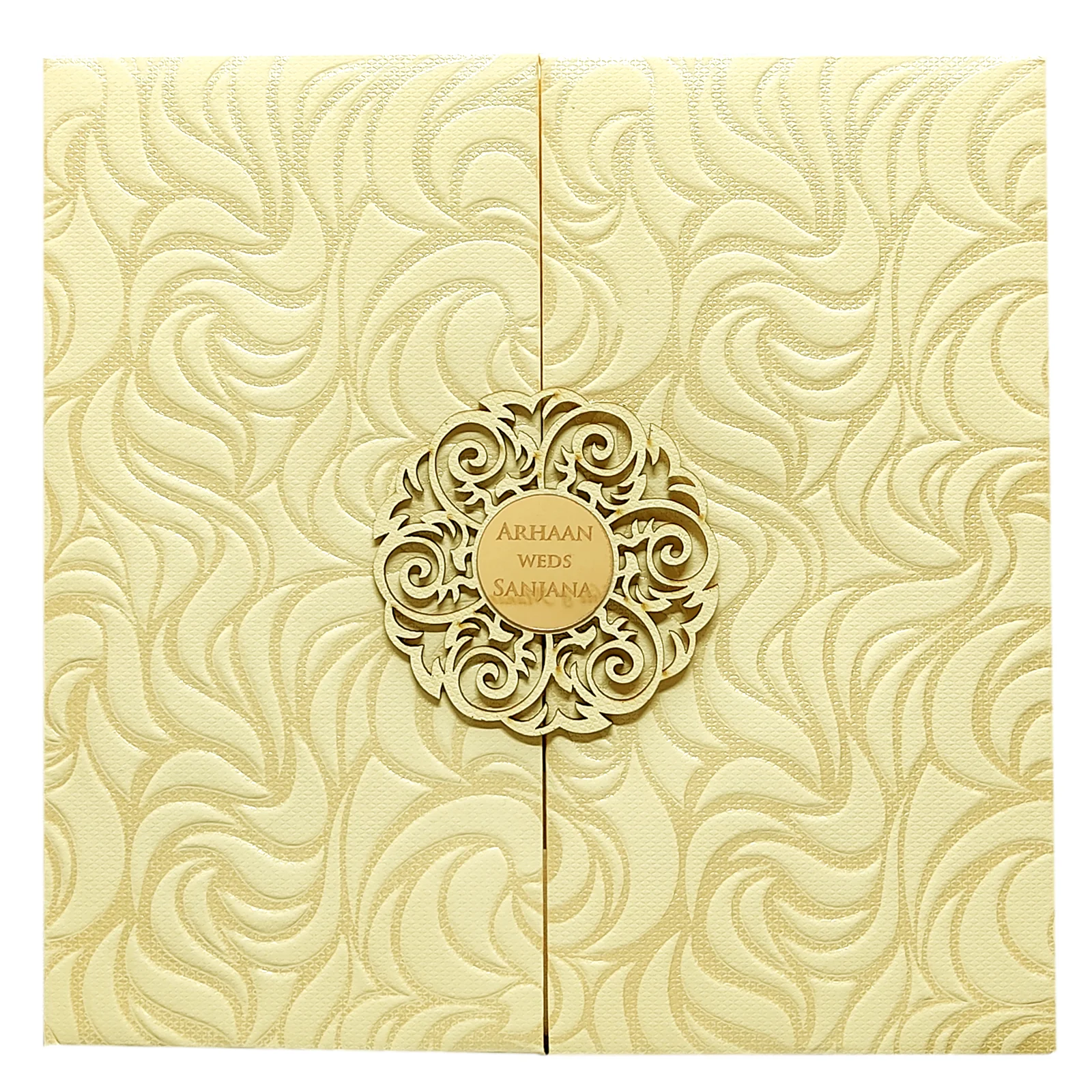 Cream Embossed Padded Invitation Card-KRC29842 - Image 3