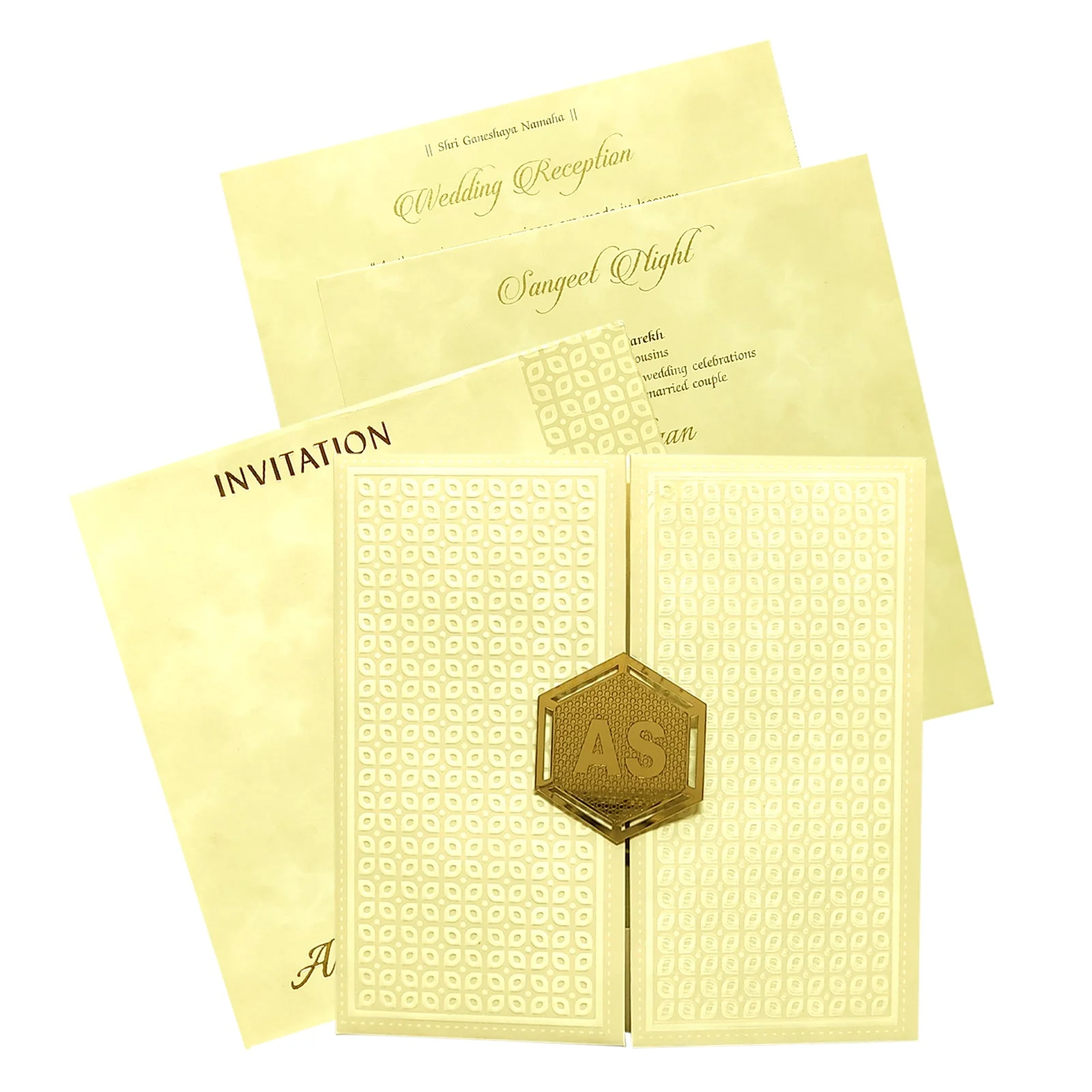Cream Embossed Padded Invitation Card-KRC28020