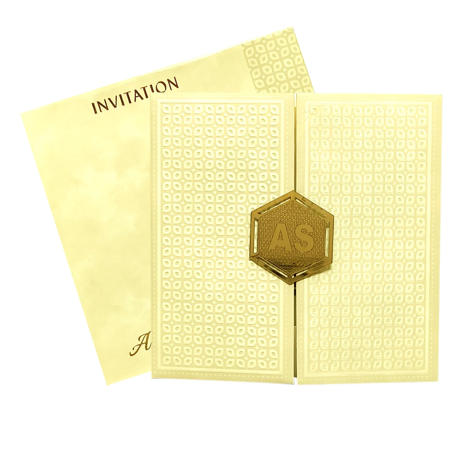 Cream Embossed Padded Invitation Card-KRC28020 - Image 2