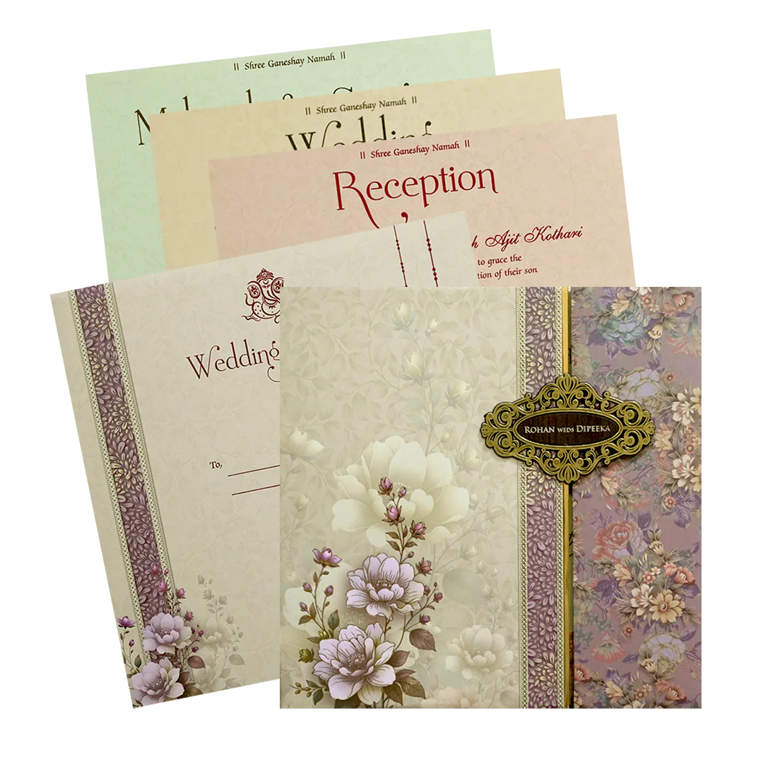Cream Floral Bouquet Padded Wedding Card - KSH72610