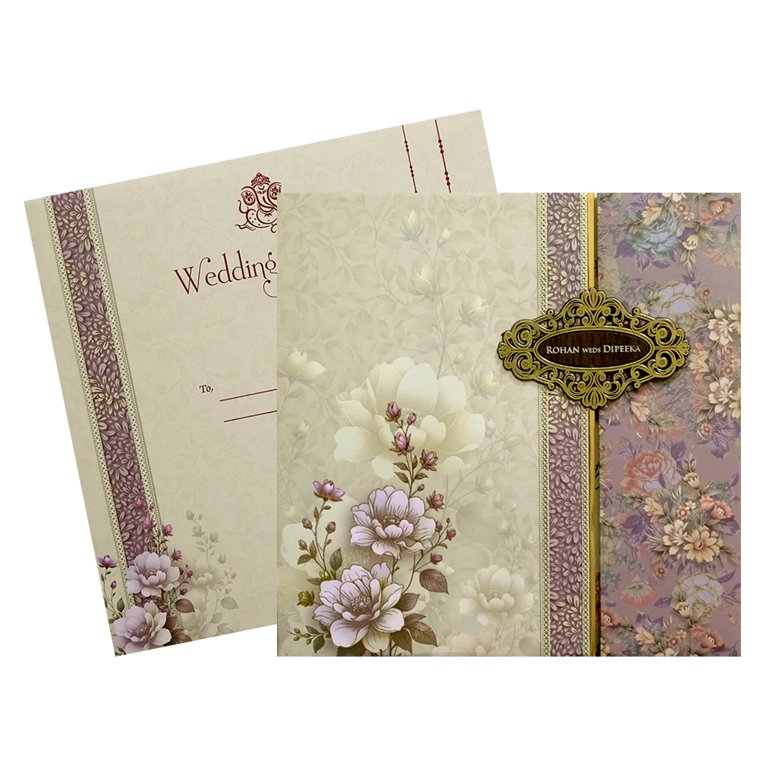 Cream Floral Bouquet Padded Wedding Card - KSH72610 - Image 2