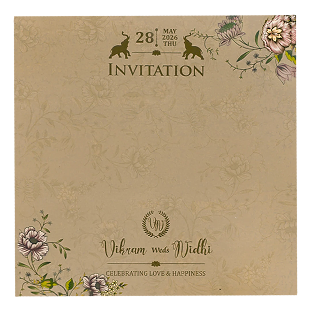Cream Floral Cutout Script Wedding Card-KRE27300 - Image 4
