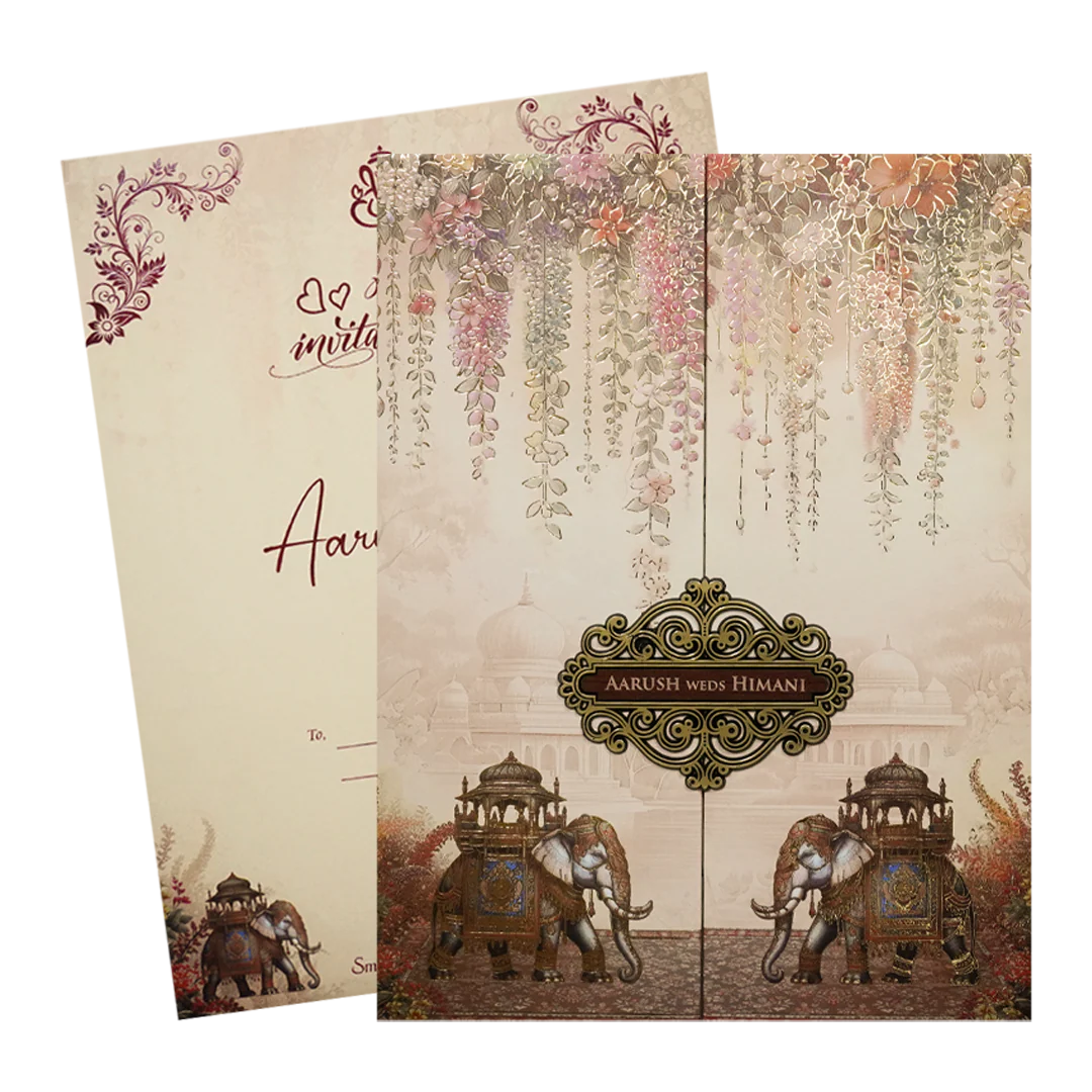 Cream Floral Elephant Padded Wedding Card-KSH72420 - Image 2