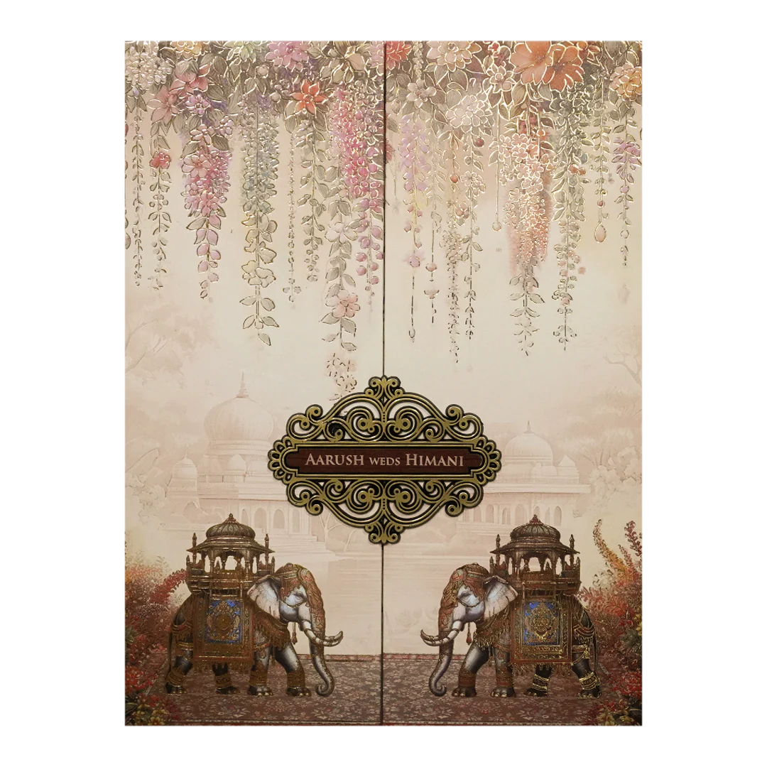 Cream Floral Elephant Padded Wedding Card-KSH72420 - Image 3
