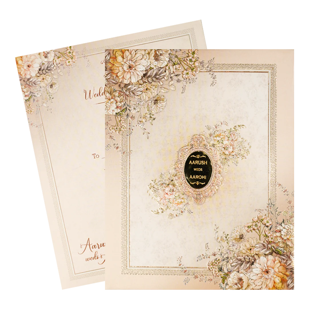 Cream Floral Embossed Padded Wedding Card-KSI64080 - Image 2