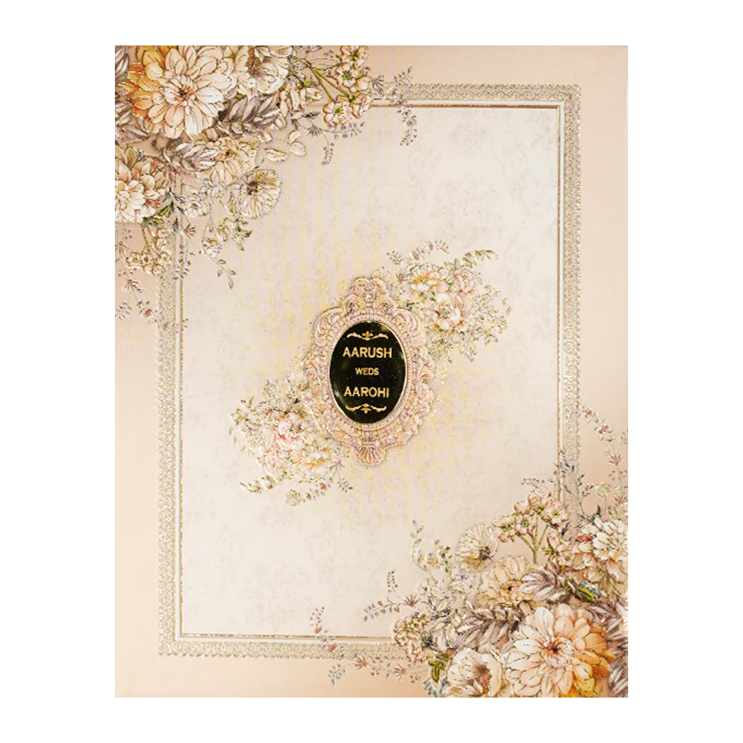 Cream Floral Embossed Padded Wedding Card-KSI64080 - Image 3