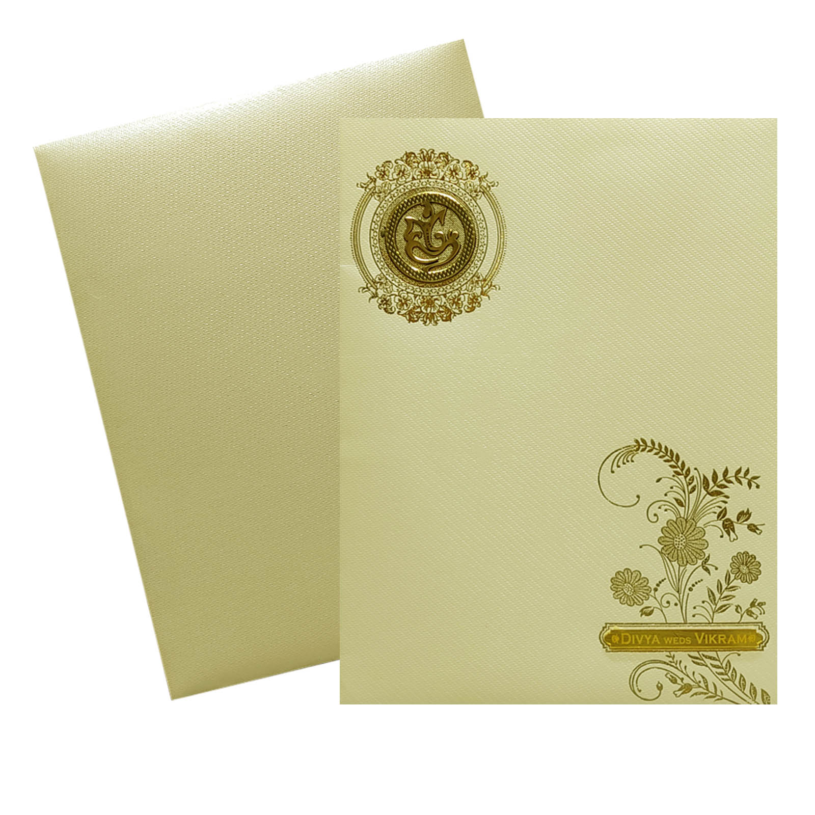 Cream Floral Foil Nameplate Invitation Card-KNWT5027 - Image 2