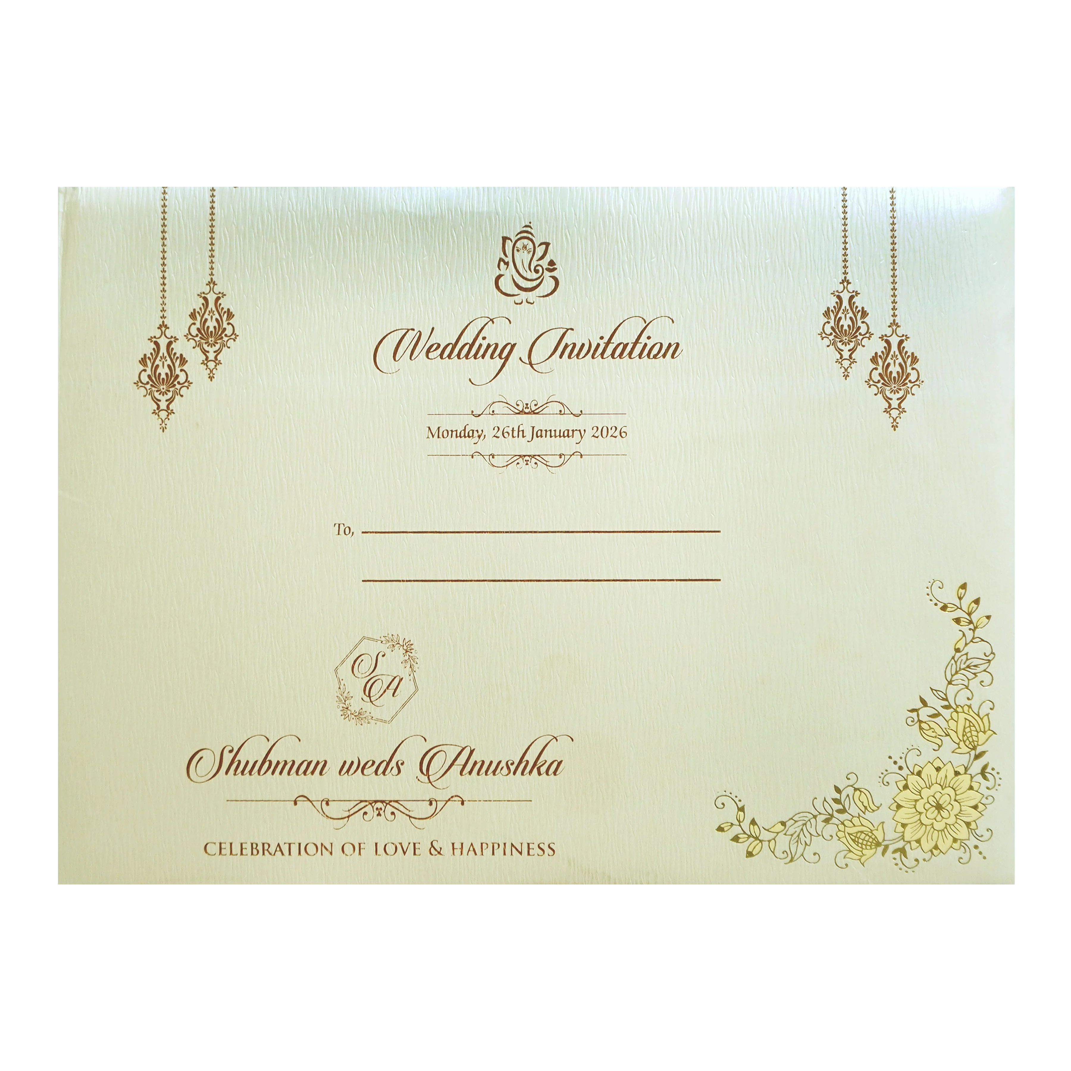 Cream Floral Frame Padded Wedding Card-KRB09671 - Image 4