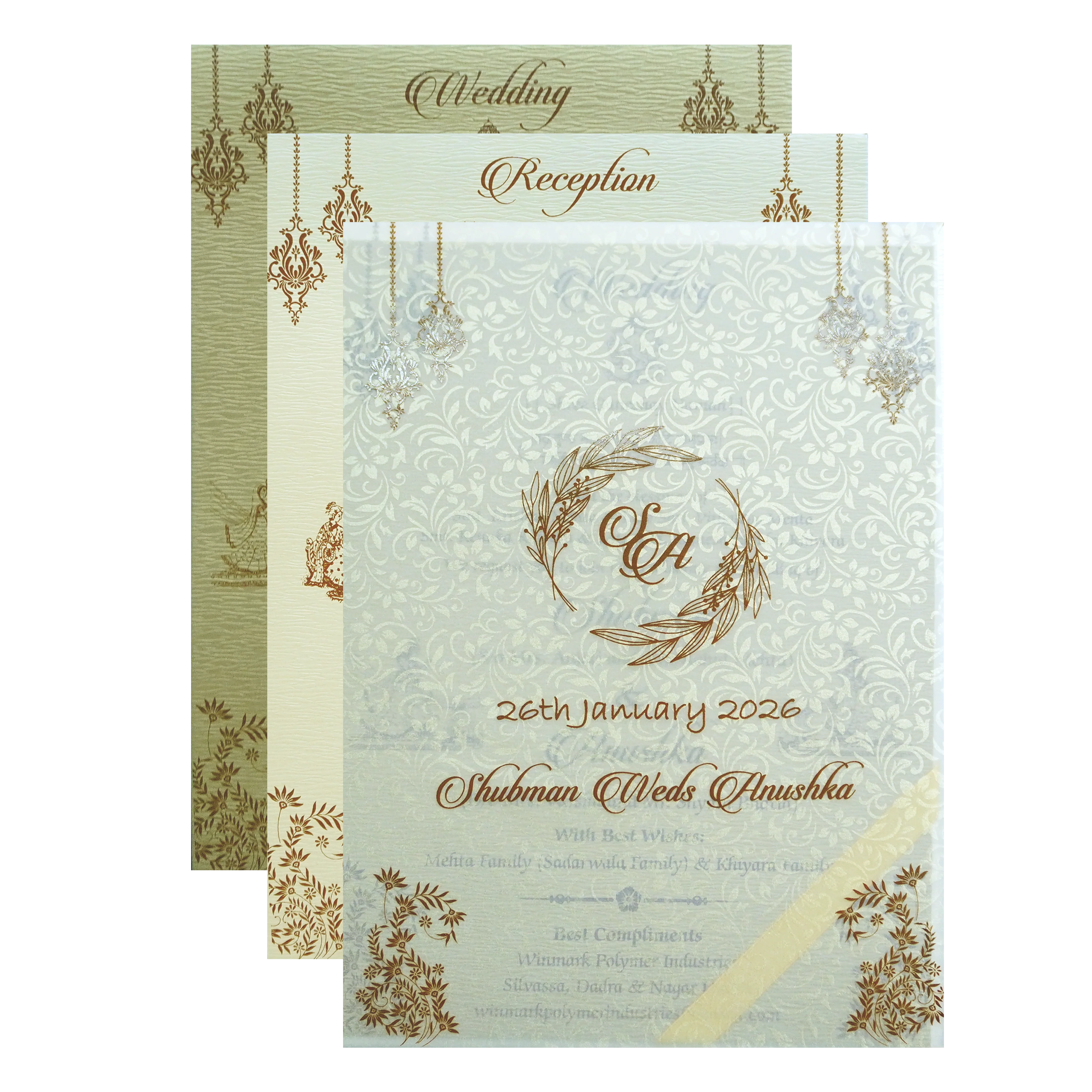 Cream Floral Frame Padded Wedding Card-KRB09671 - Image 5