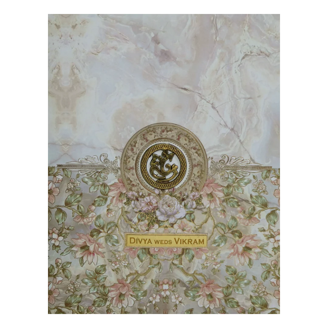 Cream Floral Indian Wedding Card-KNKJ1121 - Image 3