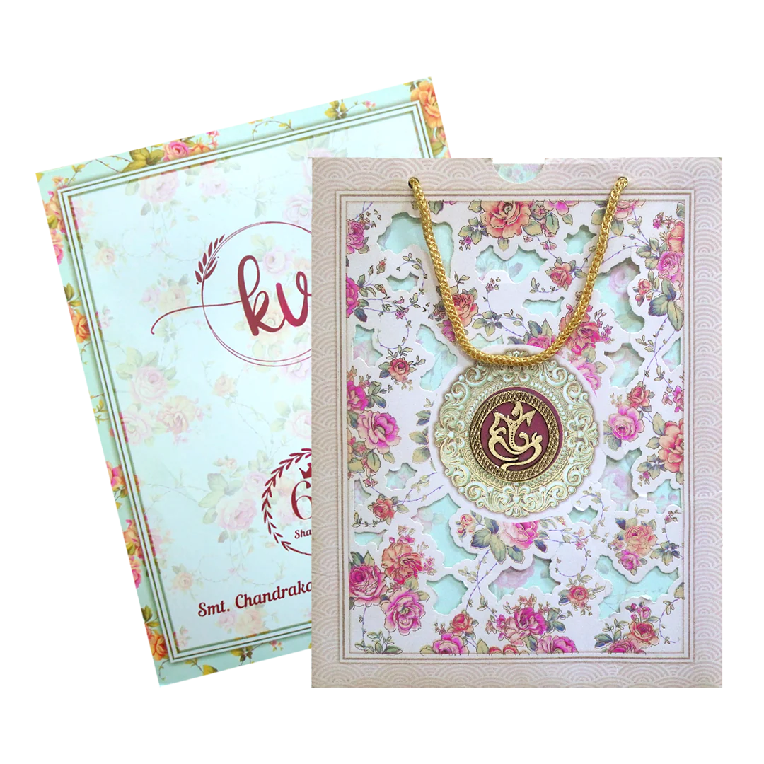 Cream Floral Laser Cut Bag Invitation Card-KNKQ8301 - Image 2