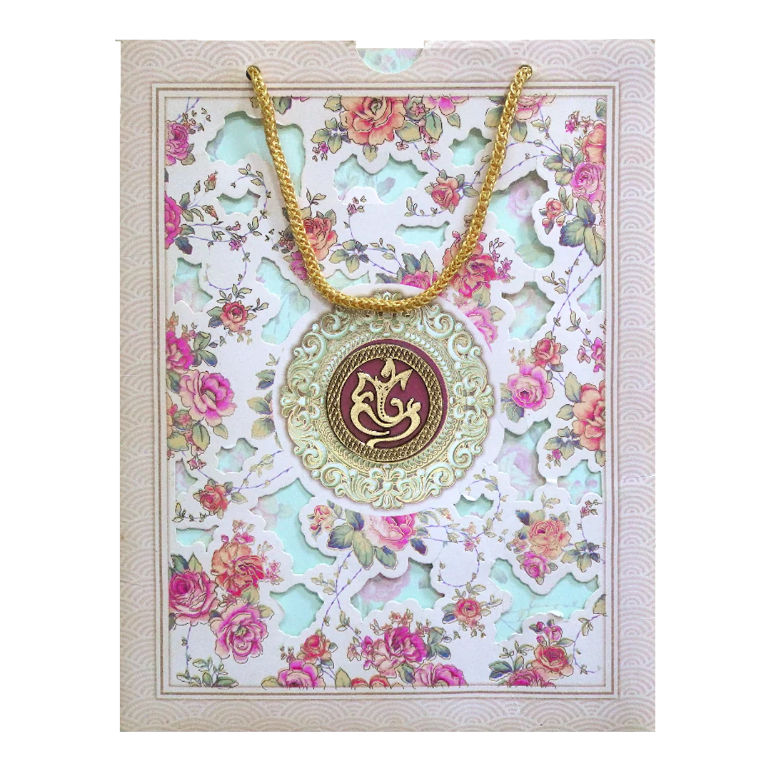Cream Floral Laser Cut Bag Invitation Card-KNKQ8301 - Image 3