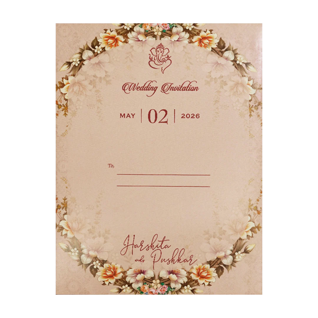 Cream Floral Laser Cut Wedding Card-KSH72910 - Image 4