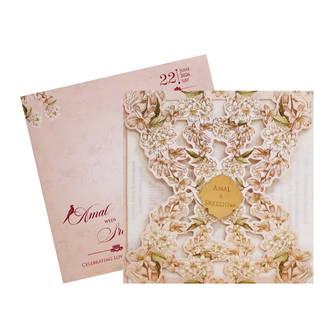 Cream Floral Laser Cut Wedding Card - KFR14230 - Image 2
