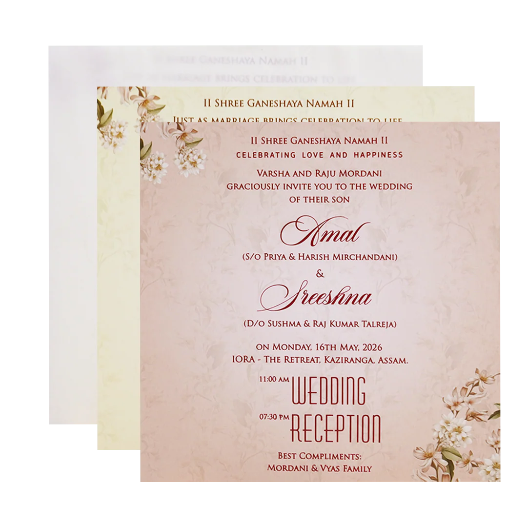 Cream Floral Laser Cut Wedding Card - KFR14230 - Image 5