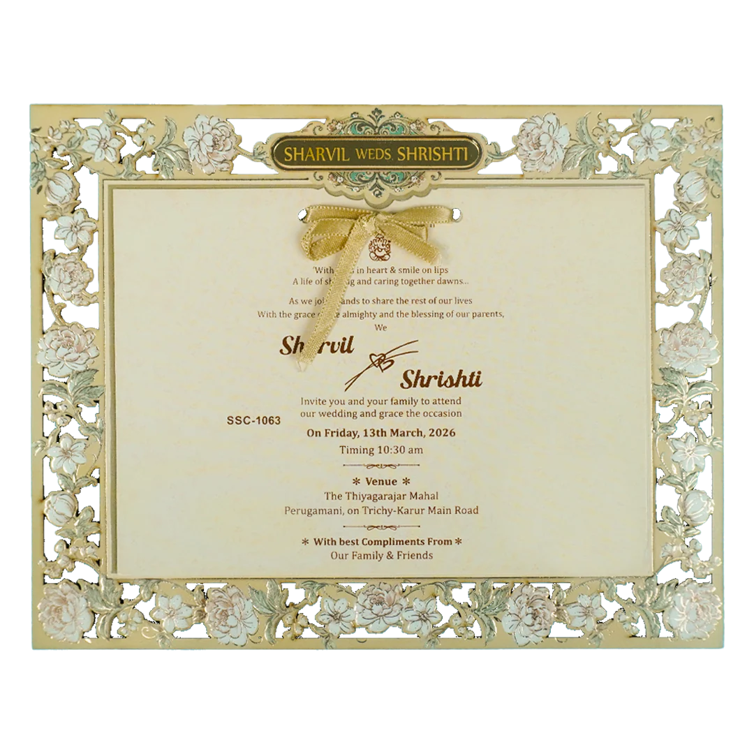 Cream Floral Laser Cut Wedding Card-KSSC1063 - Image 3