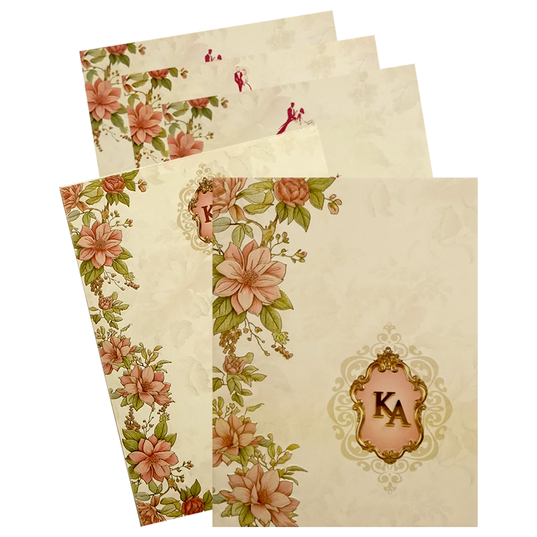 Cream Floral Marriage Card-KPR09770