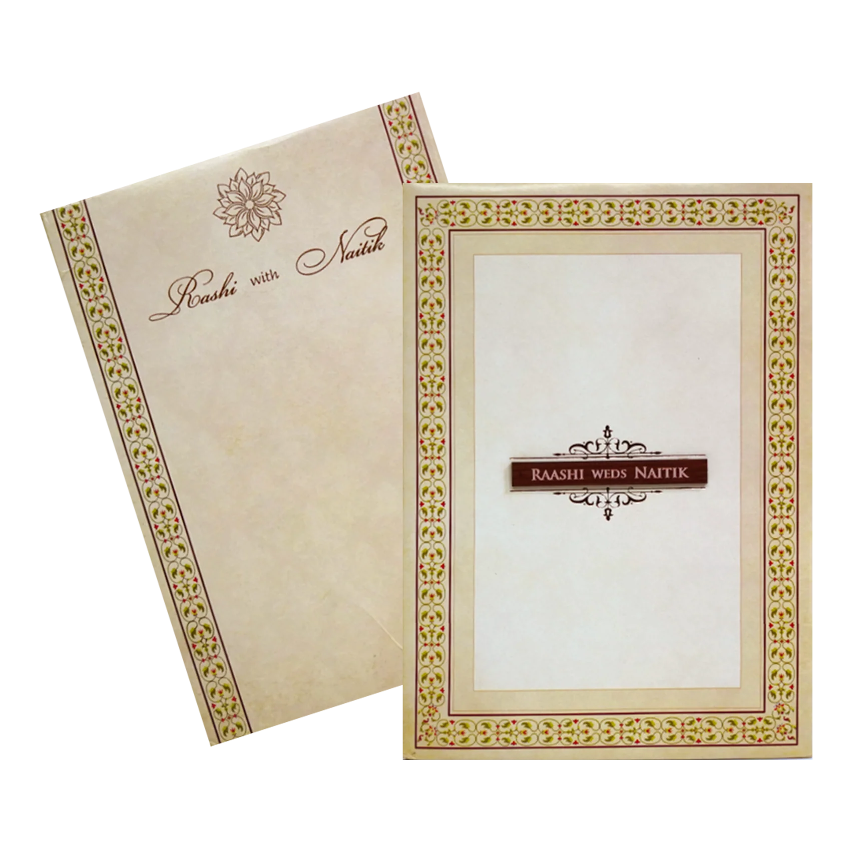 Cream floral Nameplate Padded Invitation Card-KRC30610 - Image 2
