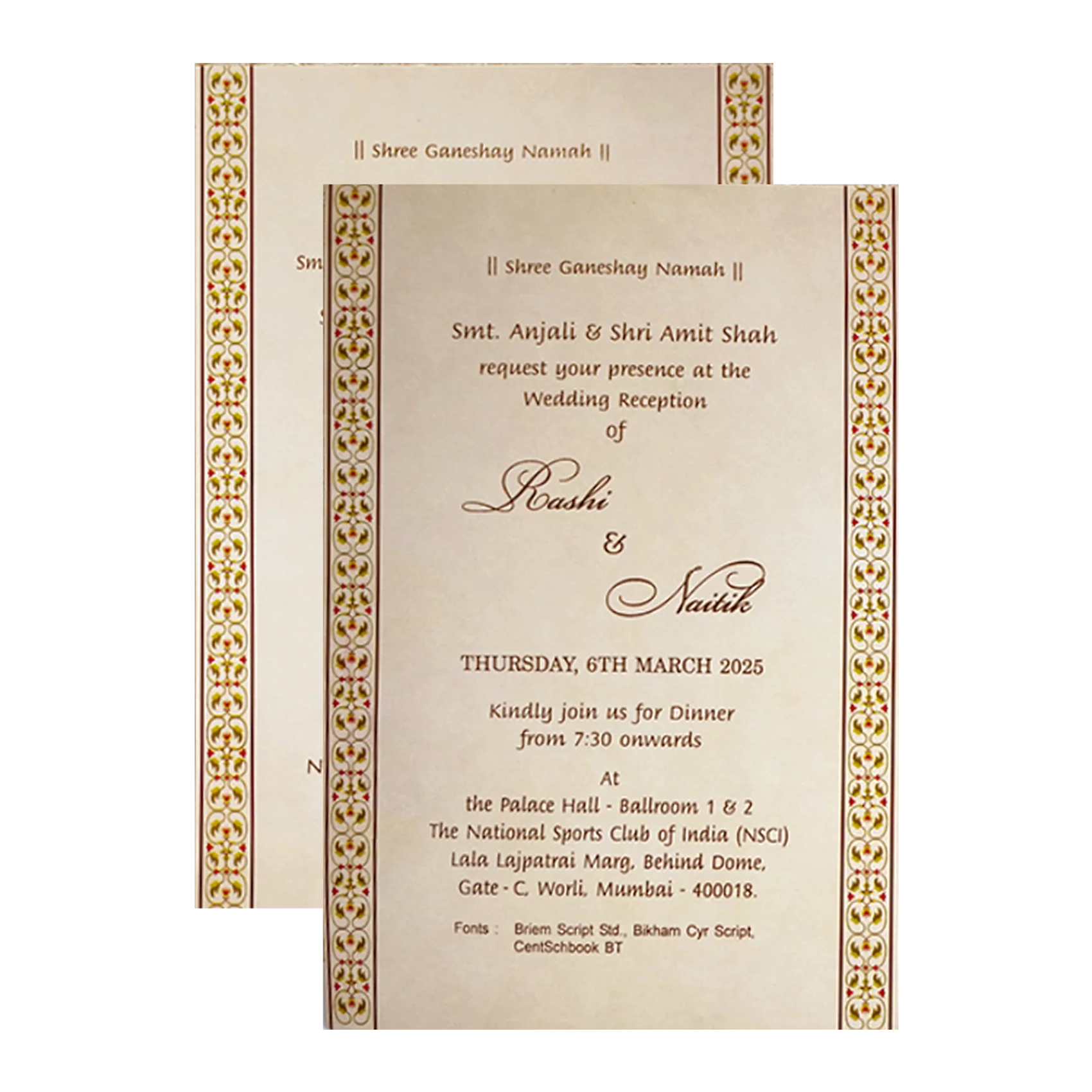 Cream floral Nameplate Padded Invitation Card-KRC30610 - Image 5