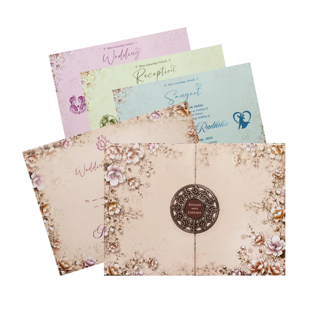 Cream Floral Padded Wedding Card-KSH72940