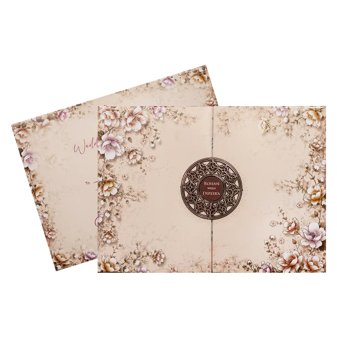 Cream Floral Padded Wedding Card-KSH72940 - Image 2