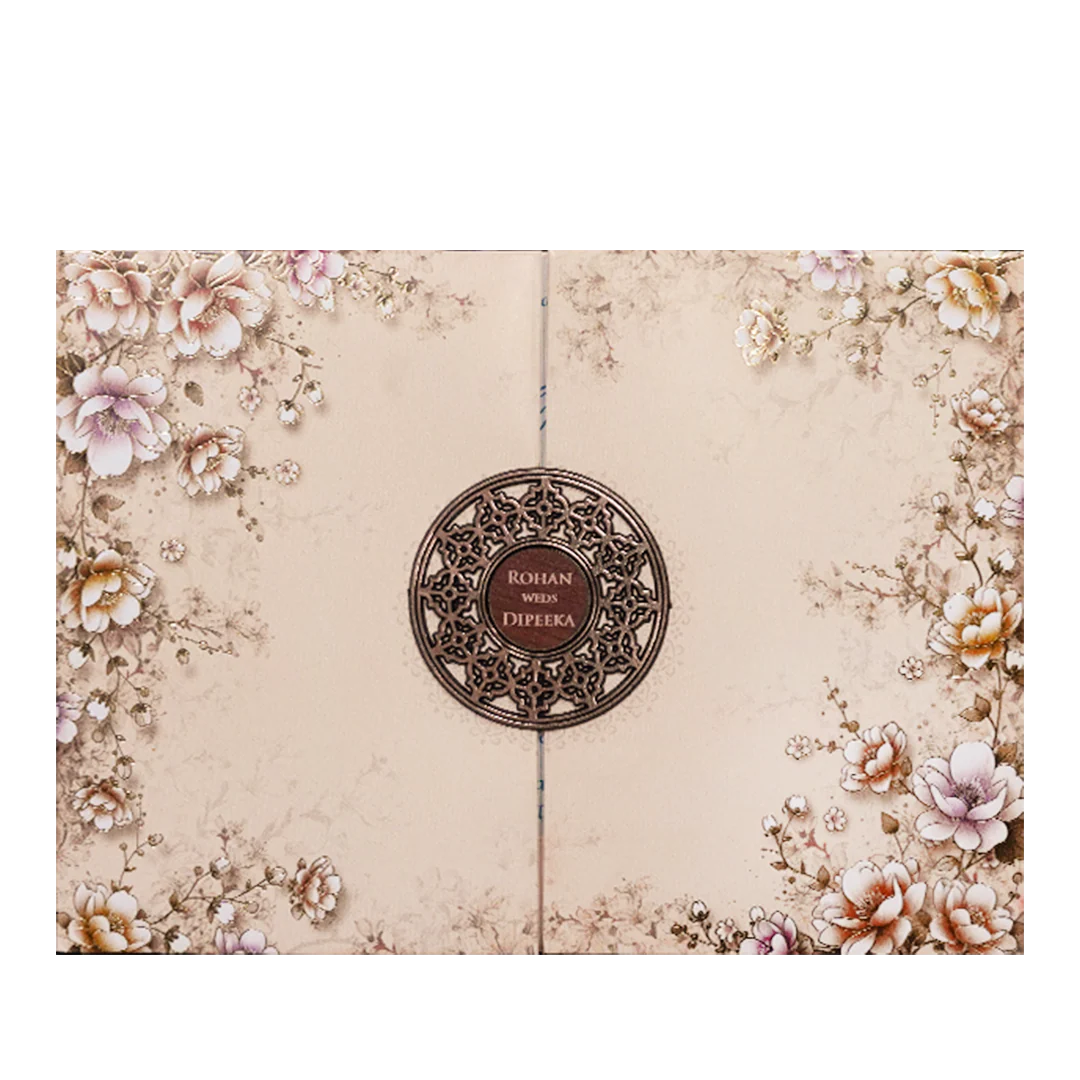 Cream Floral Padded Wedding Card-KSH72940 - Image 3