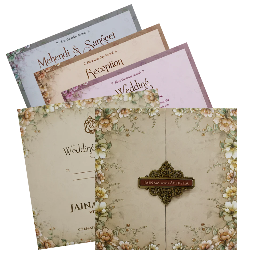 Cream Floral Padded Wedding Card - KSH72730