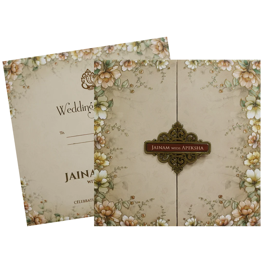 Cream Floral Padded Wedding Card - KSH72730 - Image 2