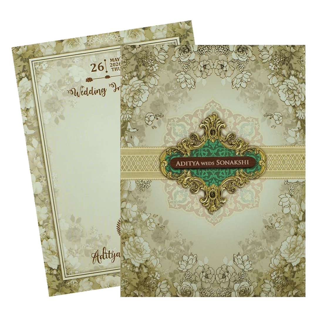 Cream Floral Padded Wedding Card-KRE27230 - Image 2