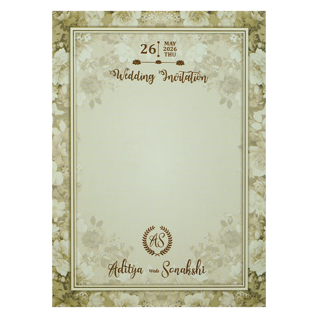 Cream Floral Padded Wedding Card-KRE27230 - Image 4