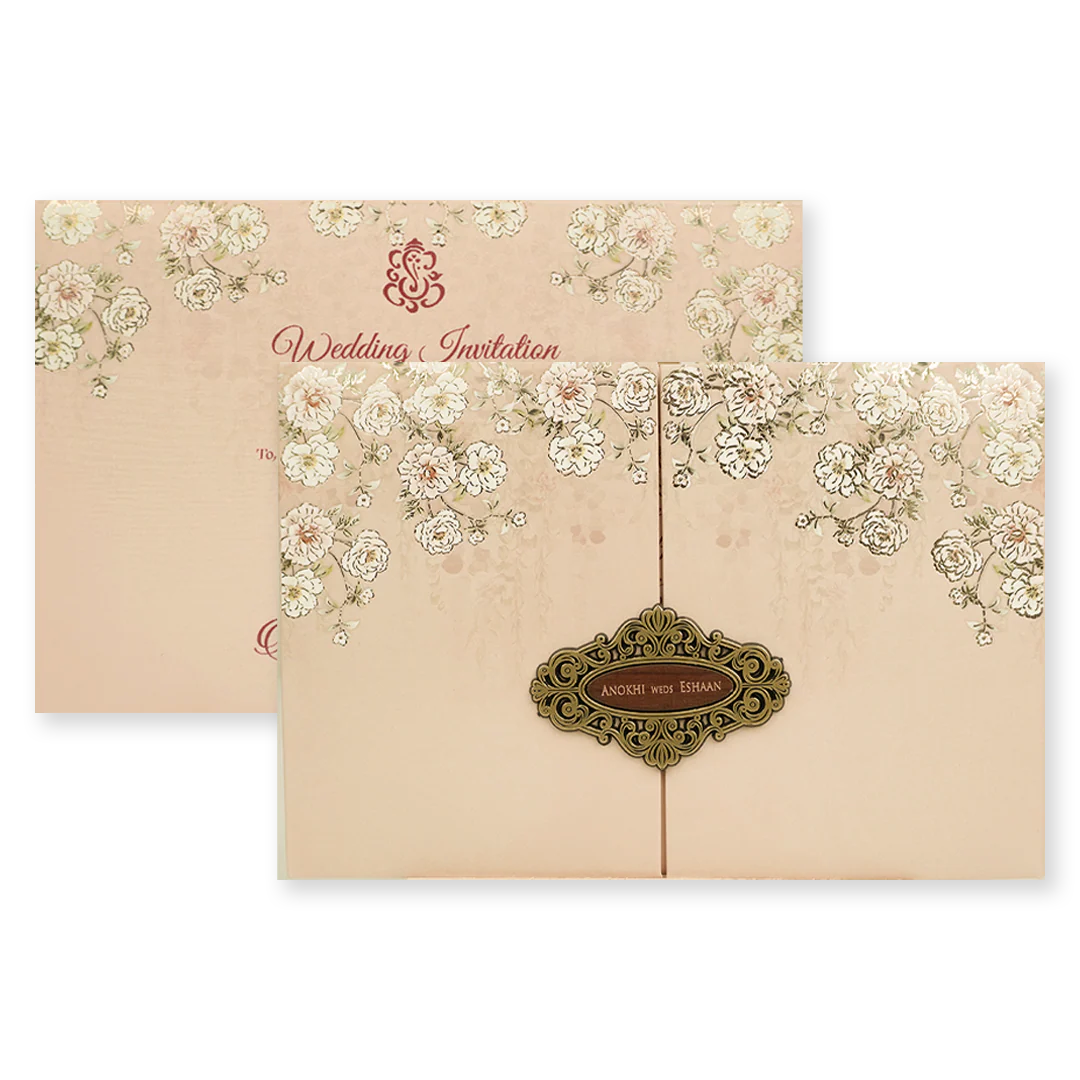 Cream Floral Padded Wedding Card-KJTS3673 - Image 2