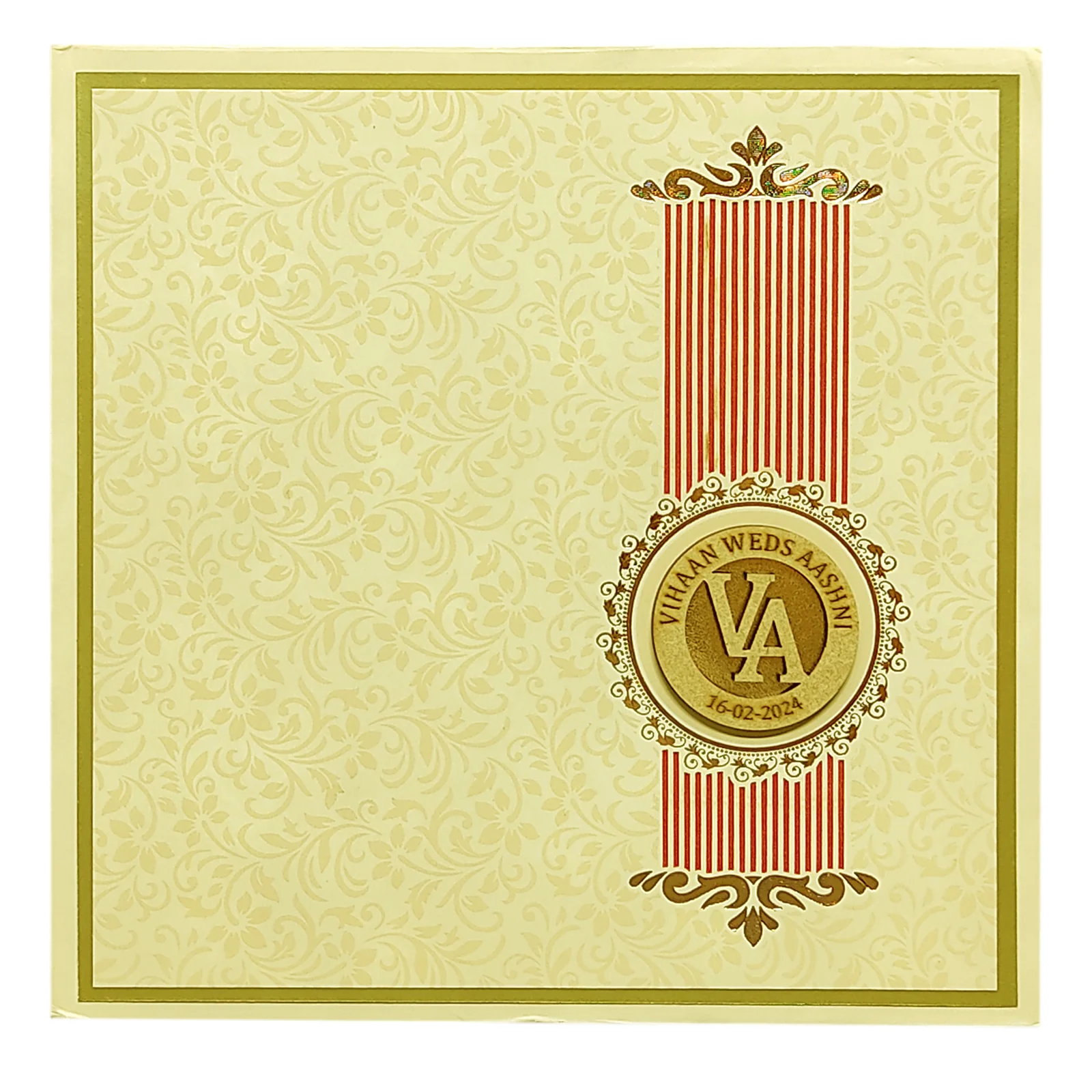 Cream Floral Padded Wedding Card-KRC29450 - Image 3