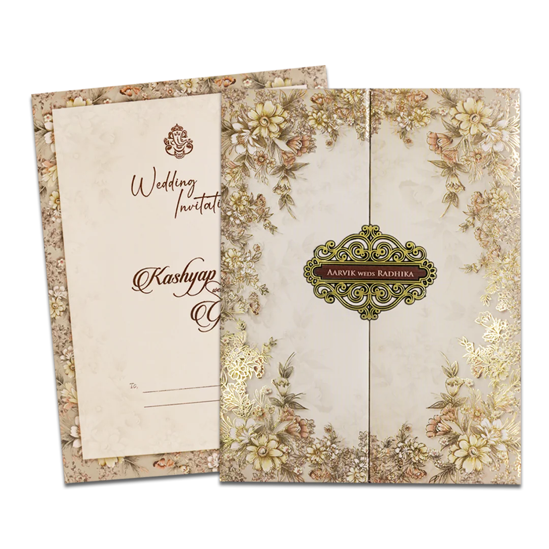 Cream Floral Padded Wedding Card-KSH72430 - Image 2
