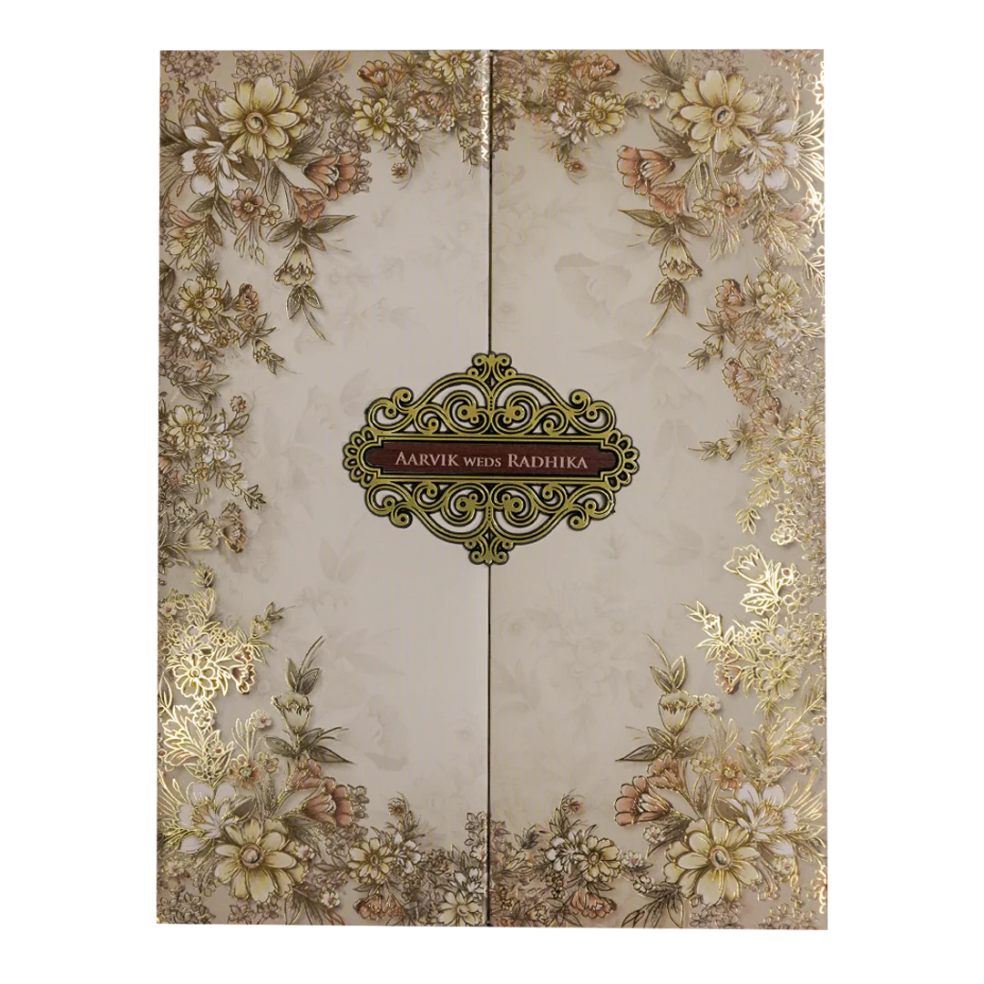 Cream Floral Padded Wedding Card-KSH72430 - Image 3