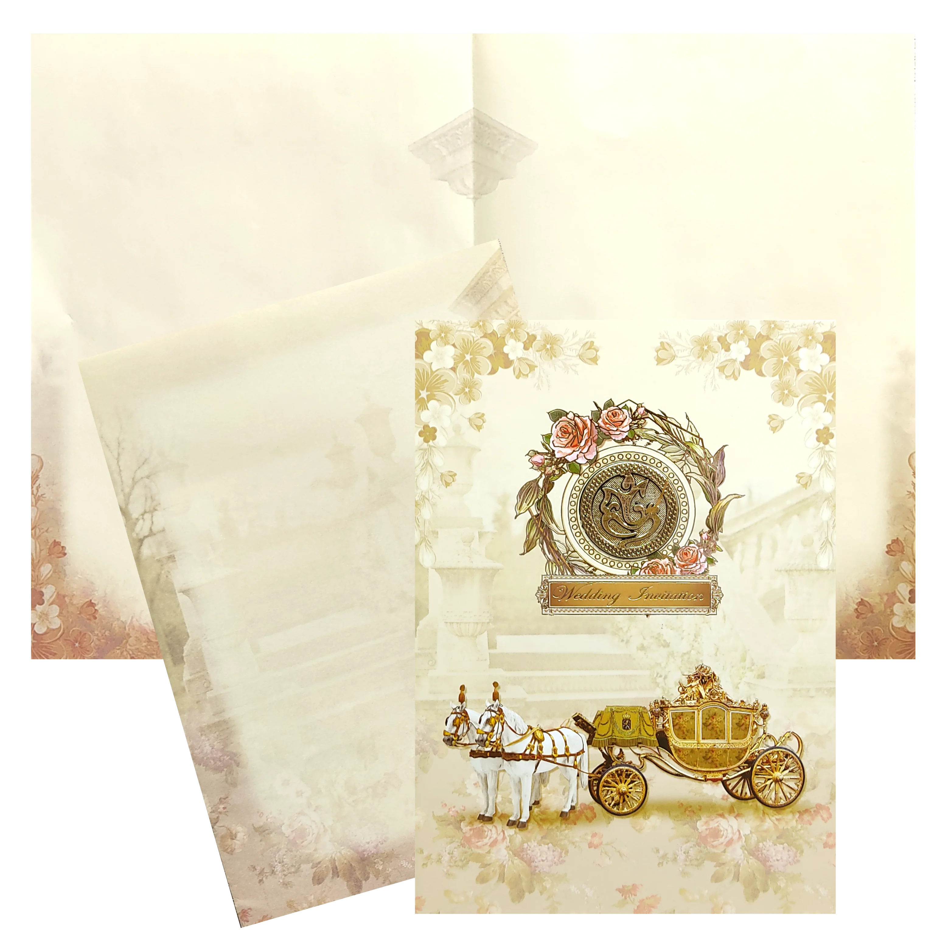 Cream Floral Paper Sheet Wedding Card-KNEP1609