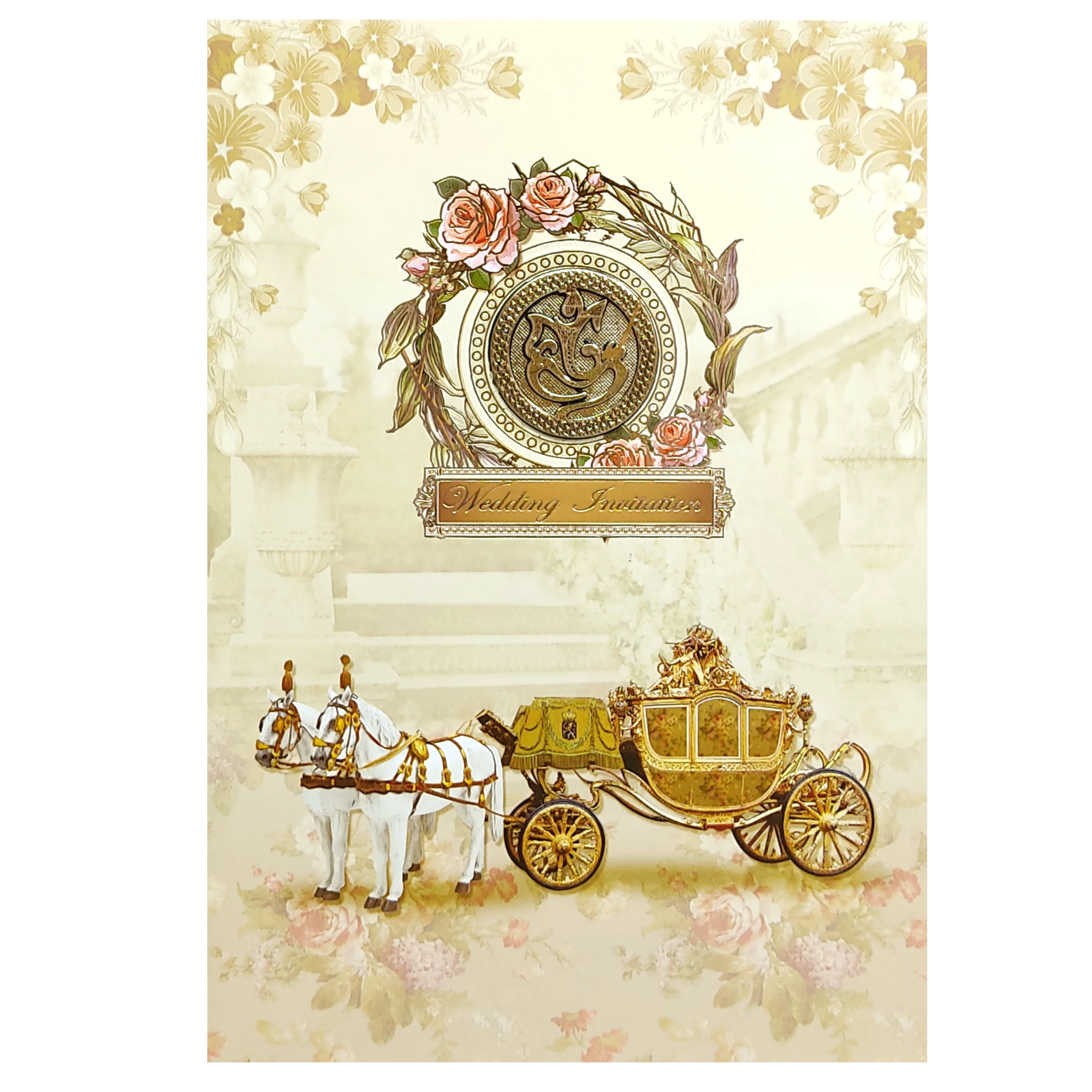 Cream Floral Paper Sheet Wedding Card-KNEP1609 - Image 3