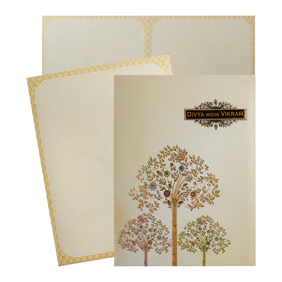 Cream Floral Tree Wedding Card-KNKC4085