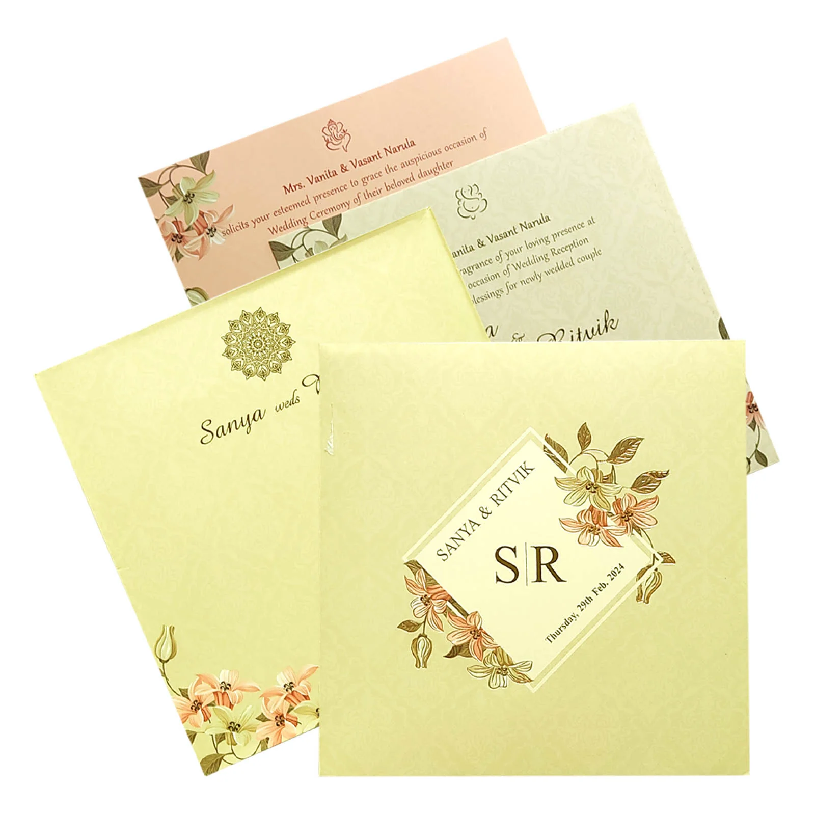 Cream Floral Wedding Card-KRC29630