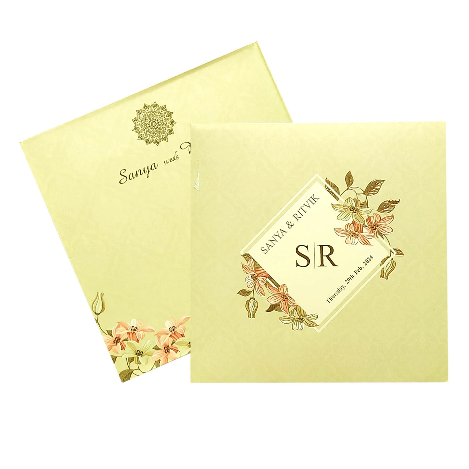 Cream Floral Wedding Card-KRC29630 - Image 2