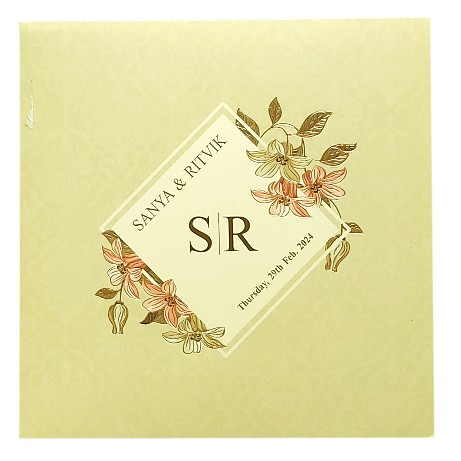 Cream Floral Wedding Card-KRC29630 - Image 3